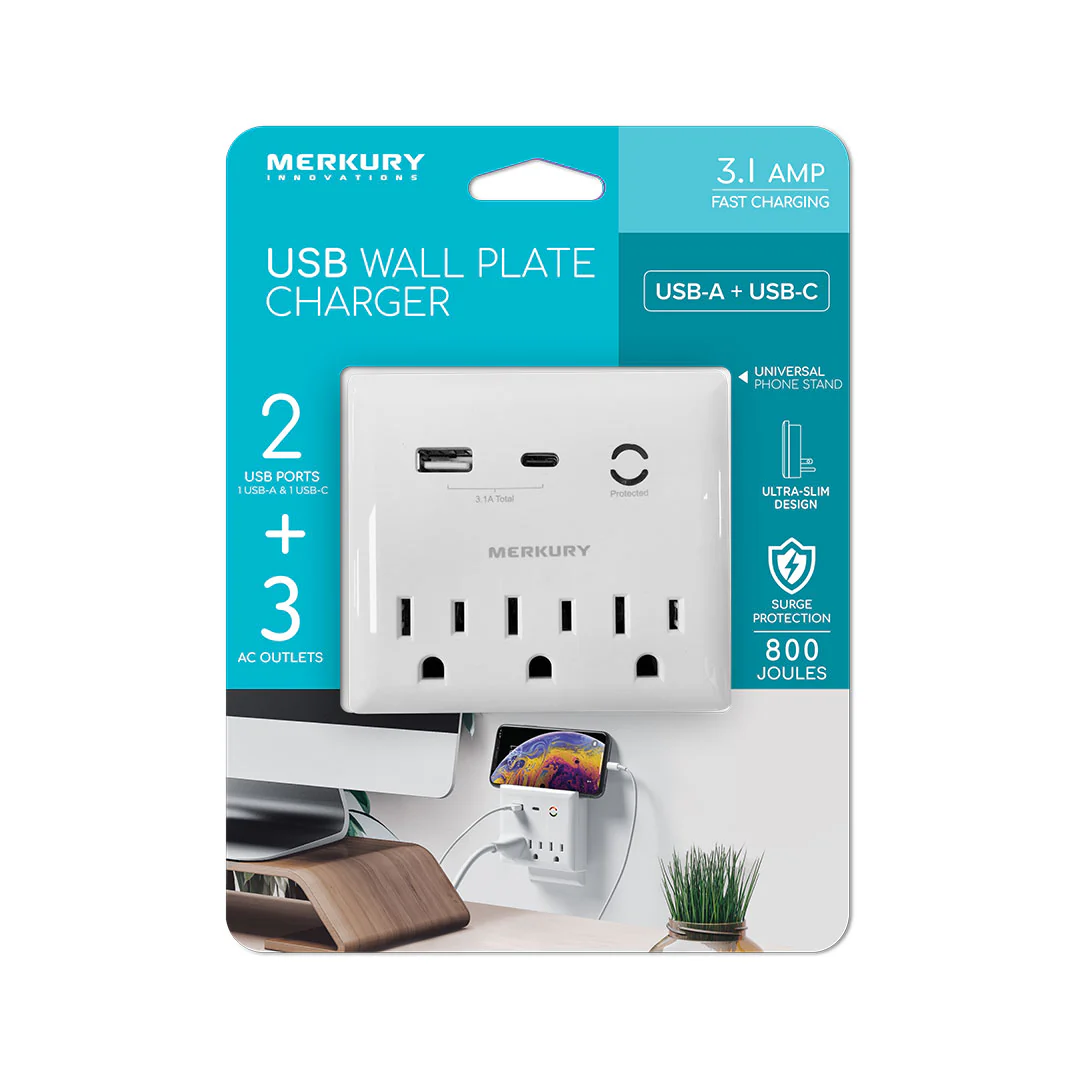 3 Outlet 2 USB Wall Tap with USB-C -3.1A - Image 4