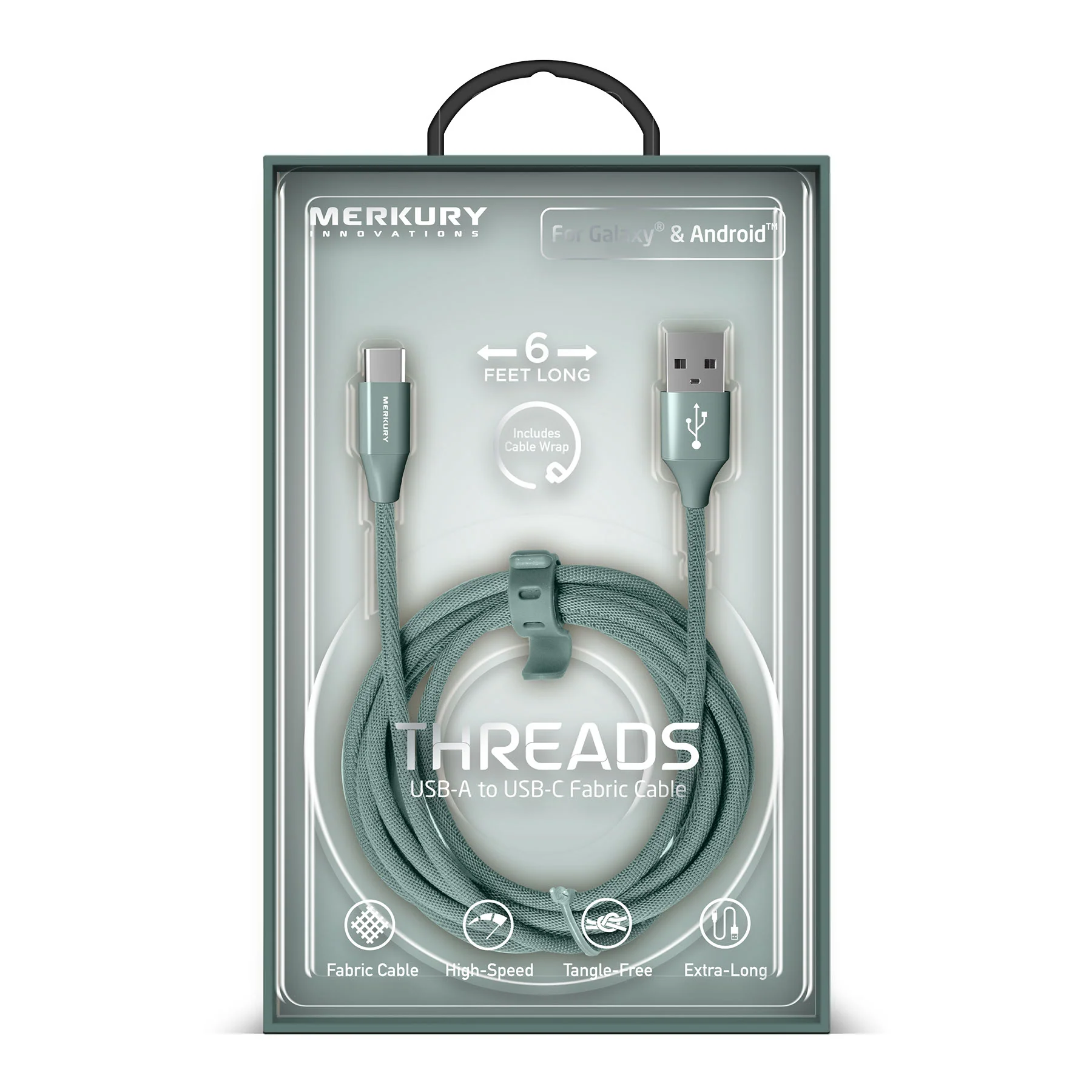 6 Ft Fabric Cable -USB-A to USB-C -Mist - Image 5