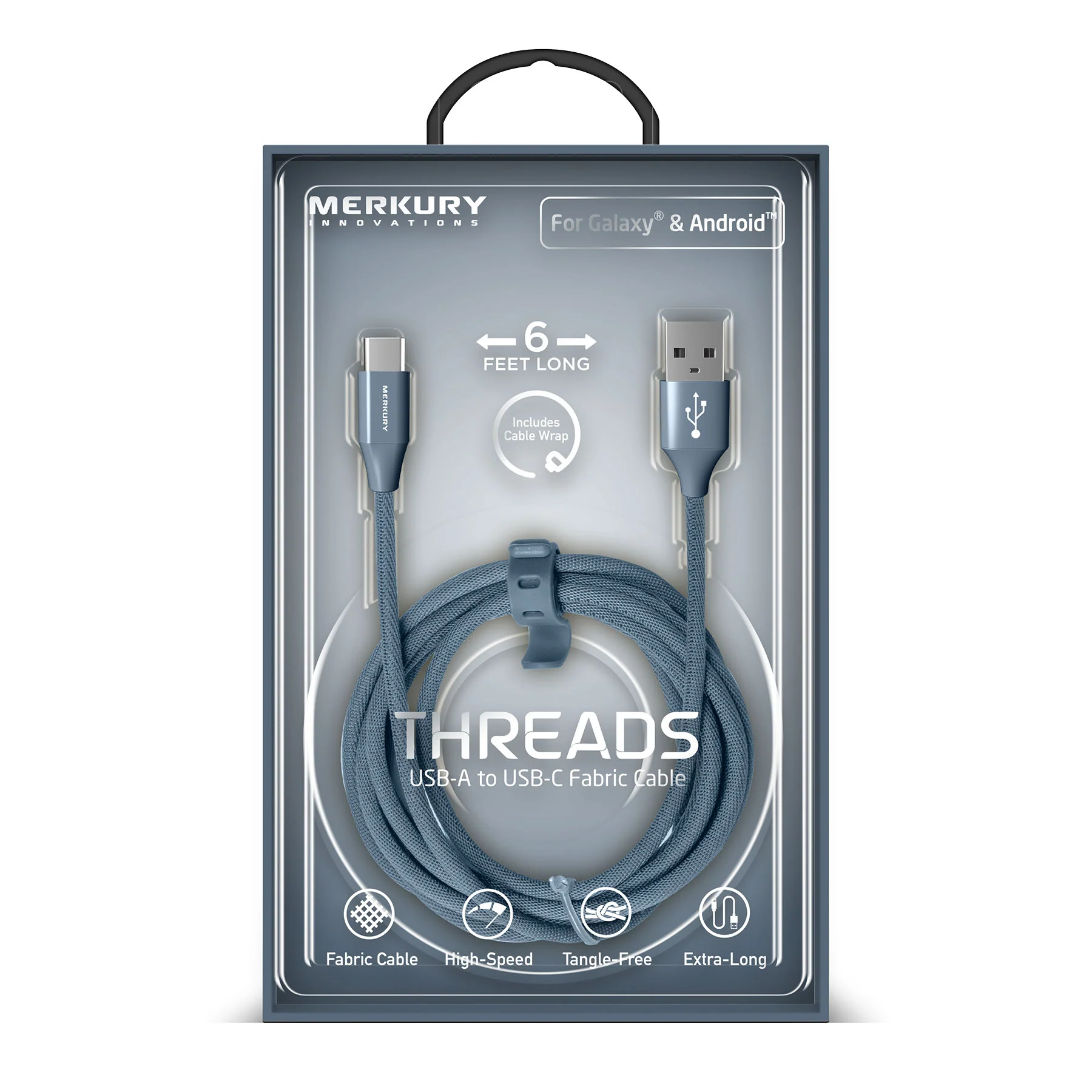 6 Ft Fabric Cable - USB-A to USB-C-Slate - Image 5