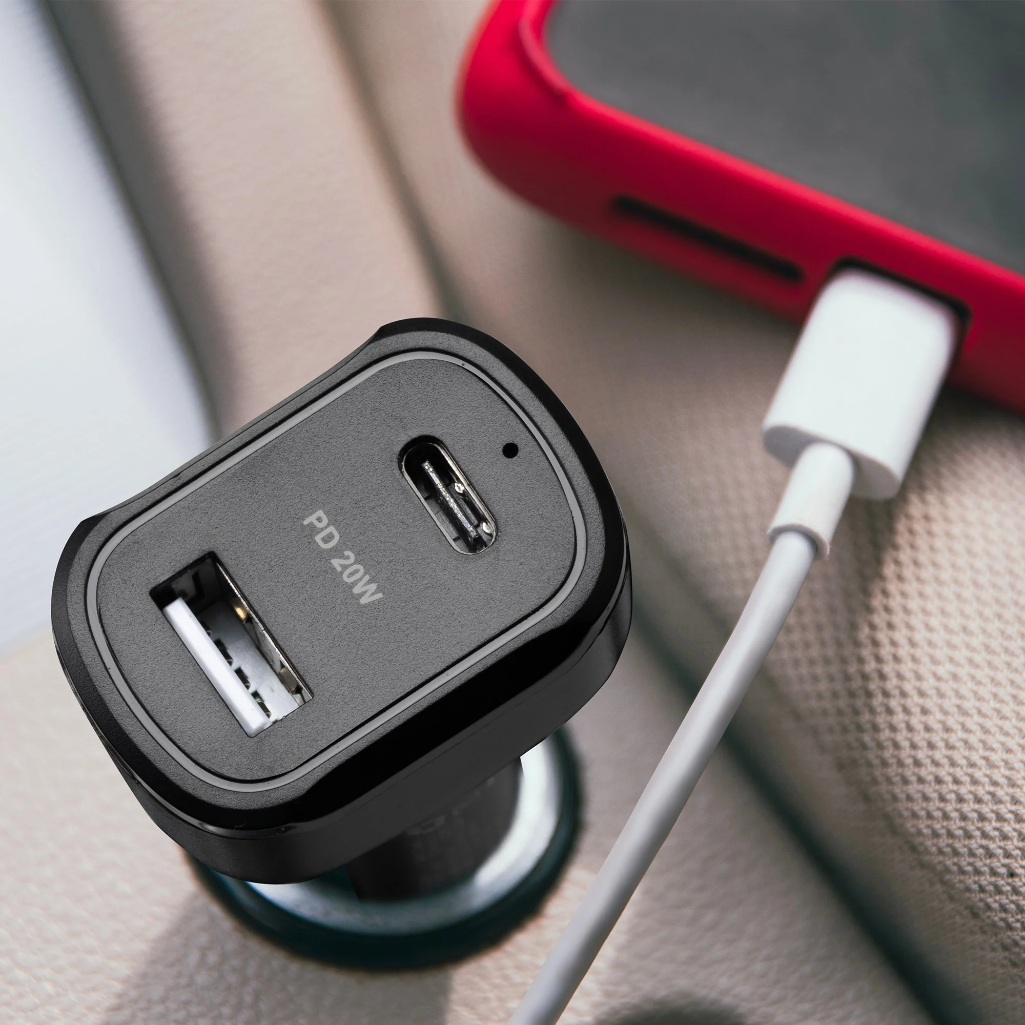 20W Car Charger USB-A + USB-C-White - Image 5