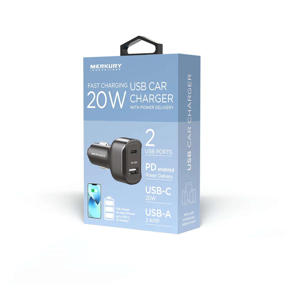 20W Car Charger USB-A + USB-C-White - Image 6