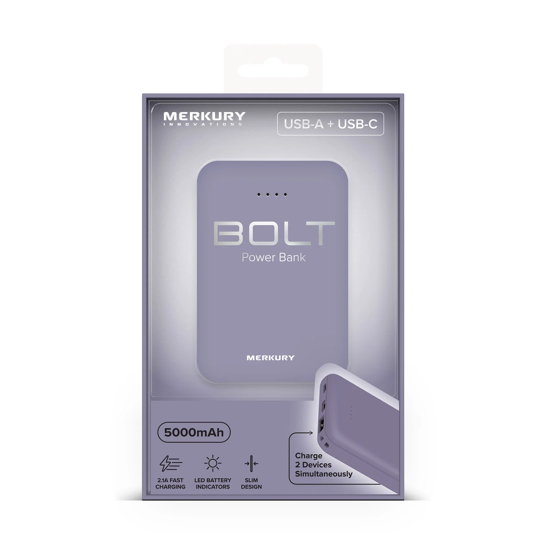 Power Bank - 5000mAh - Lavender Gray - Image 3
